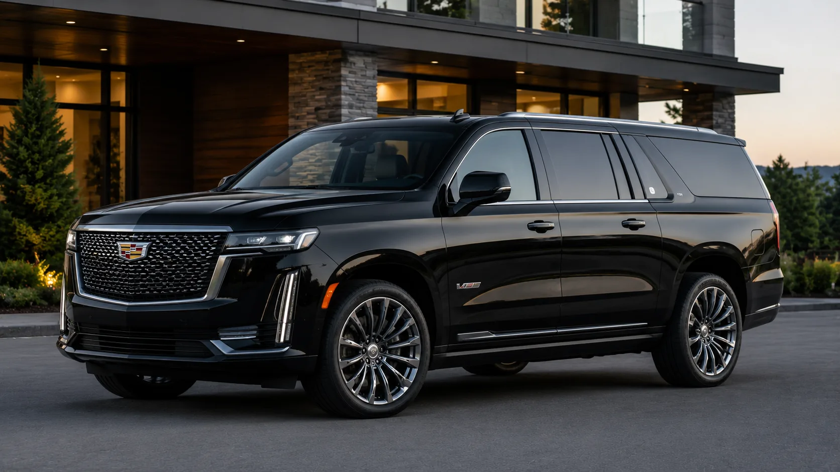 2025 Cadillac Escalade ESV in triple black with 22-inch black rims